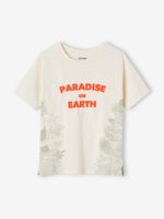 T-shirt met exotische motieven en opschrift in zwelinkt voor jongens ecru