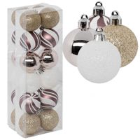 Kerstballen - 24x stuks - champagne/roze/wit/goud - 4 cm - kunststof