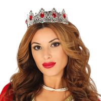 Guircia verkleed diadeem/tiara kroon dames - zilver - kunststof - prinses/koningin - carnaval   -