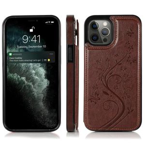 iPhone SE 2020 hoesje - Backcover - Pasjeshouder - Portemonnee - Bloemenprint - Kunstleer - Bruin