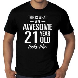 Grote Maten Awesome 21 year old/ 21 jarige t-shirt voor heren zwart