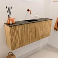 Toiletmeubel Mondiaz Joya Dlux | 100 cm | Meubelkleur Oak | Faye wastafel Lava Wasbak Midden | Zonder kraangat(en)