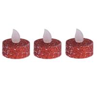 Ambiance Light LED waxinelichtjes - 6x stuks - rood glitter - 4 cm - op batterij - kerstverlichting