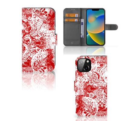 Telefoonhoesje met Naam Apple iPhone 14 Angel Skull Rood