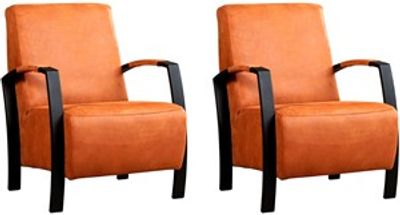 Set van 2 Oranje leren industriële stalen fauteuils Glory - Kenia Leer Rost (oranje leer)
