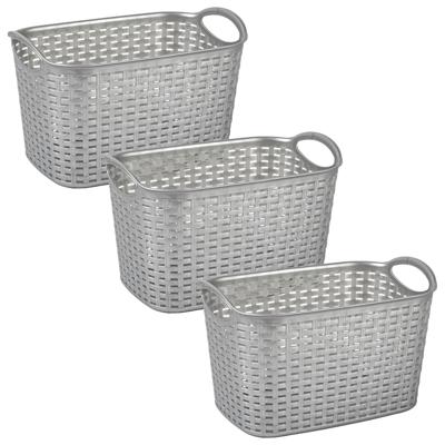 Plasticforte opbergmand kastmandje - 3x stuks - 6,4 liter - zilver - kunststof - 19 x 29 x 18 cm - m