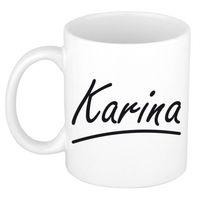 Karina voornaam kado beker / mok sierlijke letters - gepersonaliseerde mok met naam - Naam mokken