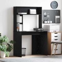 Bureau met plank Zwart eiken 91 x 50 x 149 cm Bewerkt hout Bureau met plank Zwart eiken 91 x 50 x 149 cm Bewerkt hout