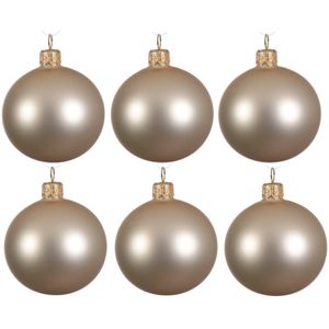 6x Licht parel/champagne glazen kerstballen 6 cm mat