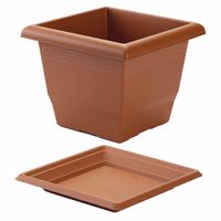 4x stuks vierkante plantenbakken terra cotta met opvangschaal 26 x 26 x 20 cm