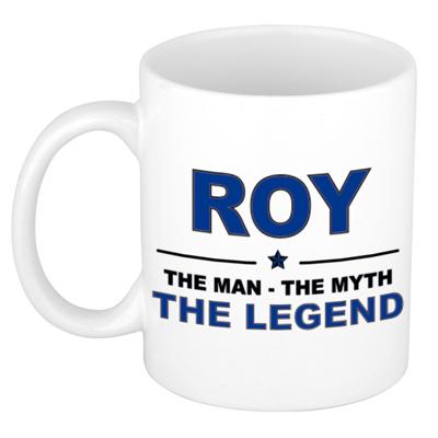 Roy cadeau mok - man myth legend - naam koffiemok / beker - wit en blauw - 300 ml Roy cadeau mok - man myth legend - naam koffiemok / beker - wit en blauw - 300 ml