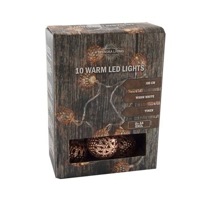 Lichtsnoer - 10 balletjes - koper - op batterijen - 100 cm - Kerstverlichting