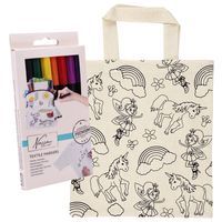 Inkleurbaar tasje eenhoorns thema inclusief 8x textielstiften - Hobbypakket - thumbnail