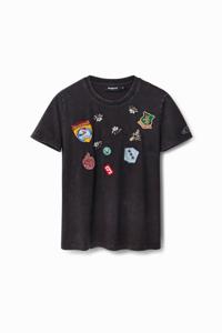 T-shirt met college-patches - BLACK - XS