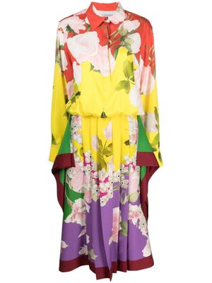 Valentino Garavani robe mi-longue plissée à fleurs - Rouge