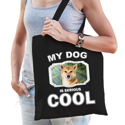 Shiba inu honden tasje zwart volwassenen en kinderen - my dog serious is cool kado boodschappentasje Shiba inu honden tasje zwart volwassenen en kinderen - my dog serious is cool kado boodschappentasje