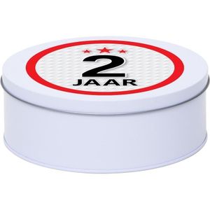 Cadeau/kado wit rond blik 2 jaar 18 cm