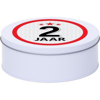 Cadeau/kado wit rond blik 2 jaar 18 cm