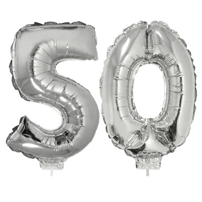 50 jaar leeftijd feestartikelen/versiering cijfer ballonnen op stokje van 41 cm 50 jaar leeftijd feestartikelen/versiering cijfer ballonnen op stokje van 41 cm