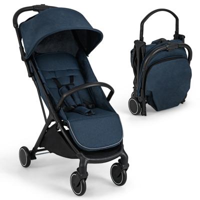 103 cm Lichtgewicht Kinderwagen Compacte Reis Kinderwagen met met Eén Hand Inklapbare Zwaartekracht Draagbare Peuter Kinderwagen -Donkerblauw