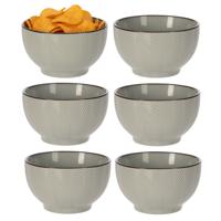 Serveer/chips schaaltje Fishbone - 6x - lichtgrijs - 14 x 8 cm - keramiek - kommetjes - 680 ml
