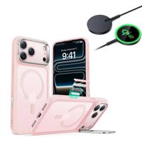 iPhone 17 Pro Bundle Classic Hybrid Magnetic Case (Camera Control, Stash Stand) and Magnetic Charging Pad (Qi2) - Frosted Bubblegum Pink