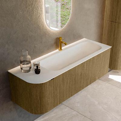 Badmeubel Mondiaz Kurve | 135 cm cm | Meubelkleur Dusk | Wastafelkleur Talc | Solid surface | Wasbak rechter zijde spoelbak | 1 kraangat