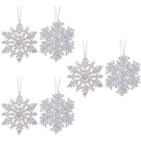 6x Kersthangers figuurtjes zilveren sneeuwvlok/ster 12cm glitter
