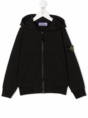 Stone Island Junior hoodie zippé à patch logo - Noir
