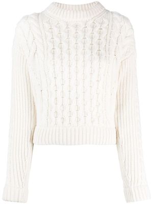 Patou pull en laine mérinos à logo en intarsia - Blanc