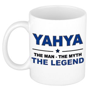 Naam cadeau mok/ beker Yahya The man, The myth the legend 300 ml - Naam mokken