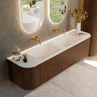 Badmeubel Mondiaz Kurve | 170 cm | Meubelkleur Walnut | Wastafelkleur Talc | Dubbele spoelbak | Zonder kraangaten