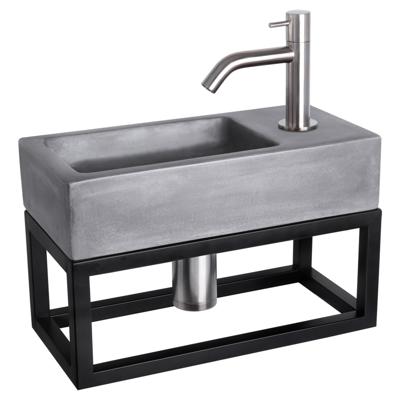 Differnz Ravo fonteinset beton donkergrijs - kraan gebogen - met handdoekrek - 38.5 x 18.5 x 9 cm - mat chroom