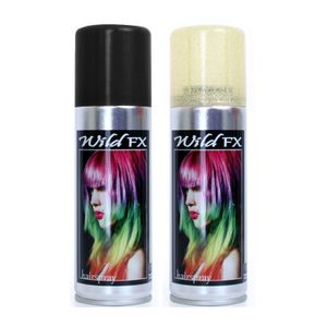 Set van 2x kleuren haarverf/haarspray van 125 ml - Zwart en Goud glitters