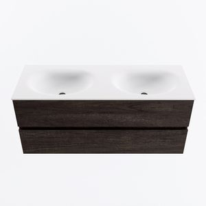 MONDIAZ VICA 120cm badmeubel onderkast Dark Brown 2 lades. Wastafel MOON dubbel zonder kraangat, kleur Talc.