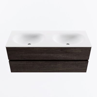 MONDIAZ VICA 120cm badmeubel onderkast Dark Brown 2 lades. Wastafel MOON dubbel zonder kraangat, kleur Talc.