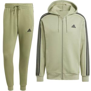 adidas Essentials Fleece Joggingpak Full-Zip Hooded Olijfgroen Zwart