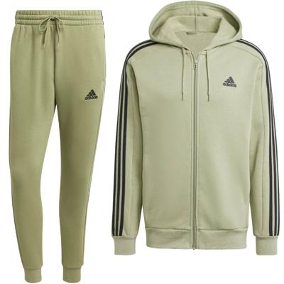 adidas Essentials Fleece Joggingpak Full-Zip Hooded Olijfgroen Zwart