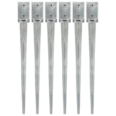 Grondpinnen 6 st 9x9x90 cm gegalvaniseerd staal zilverkleurig