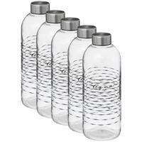 Glazen waterfles/drinkfles/sportfles - 5x - helder transparant - met RVS dop - 1000 ml