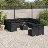 12-delige Loungeset met kussens poly rattan zwart