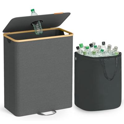 Verzamelcontainer voor flessen met deksel en uitneembare binnenzak, Leigrijs + Natuurbeige / 135 L