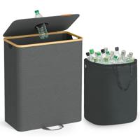 Verzamelcontainer voor flessen met deksel en uitneembare binnenzak, Leigrijs + Natuurbeige / 135 L