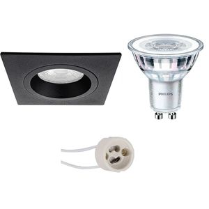LED Spot Set - Pragmi Rodos Pro - GU10 Fitting - Inbouw Vierkant - Mat Zwart - 93mm - Philips - CorePro 840 36D - 3.5W - Natuurlijk Wit 4000K