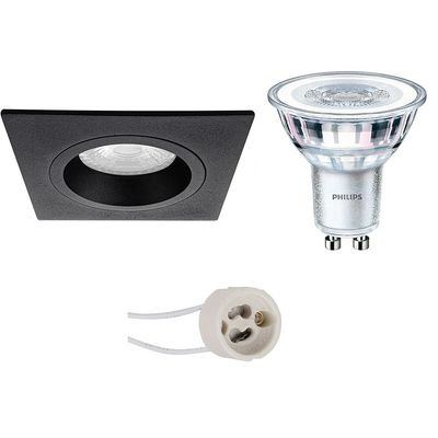 LED Spot Set - Pragmi Rodos Pro - GU10 Fitting - Inbouw Vierkant - Mat Zwart - 93mm - Philips - CorePro 840 36D - 3.5W - Natuurlijk Wit 4000K