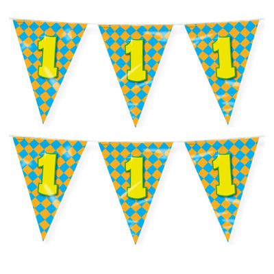 Verjaardag 1 jaar thema vlaggetjes - 2x - feestversiering - 10m - folie - dubbelzijdig