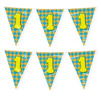 Verjaardag 1 jaar thema vlaggetjes - 2x - feestversiering - 10m - folie - dubbelzijdig