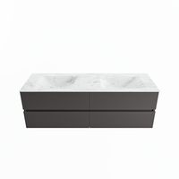 MONDIAZ VICA-DLUX 150cm badmeubel onderkast Dark grey 4 lades. Inbouw wastafel CLOUD dubbel zonder kraangat, kleur Opalo.