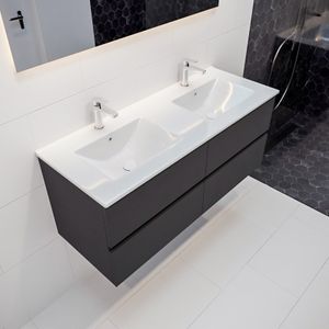 Mondiaz Vica Denia badmeubel antraciet mat 120 cm 4 lades keramiek dubbele spoelbak 2 kraangaten