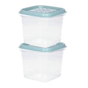 Vershoudbakjes Hega - set van 2x stuks - 0.7 liter - transparant/groen - L11 x B11 x H12 cm